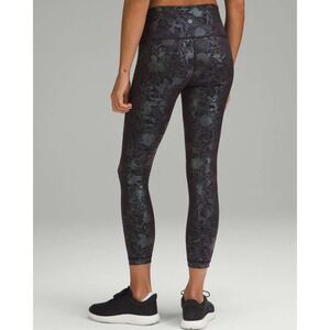 Lululemon Wunder Train High Rise Tight Foil Floral Teal Silver - Size 20